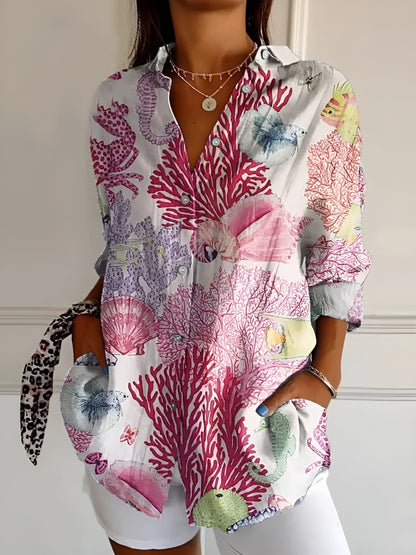 Eugenia - Blusa donna bottoni stampa moderna versatile