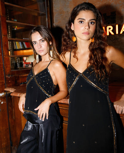 Danila - Vestito Nero Elegante Donna Chic da Sera Evento