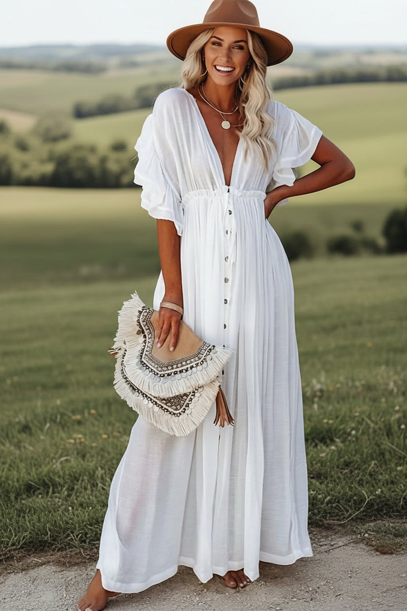 Delia - Abito Donna Lungo Bianco Hippie