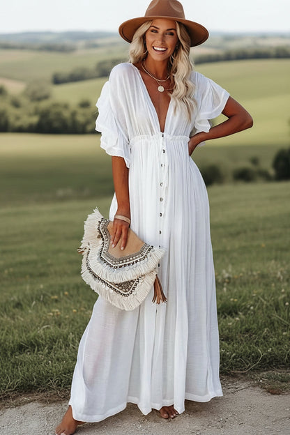 Delia - Abito Donna Lungo Bianco Hippie