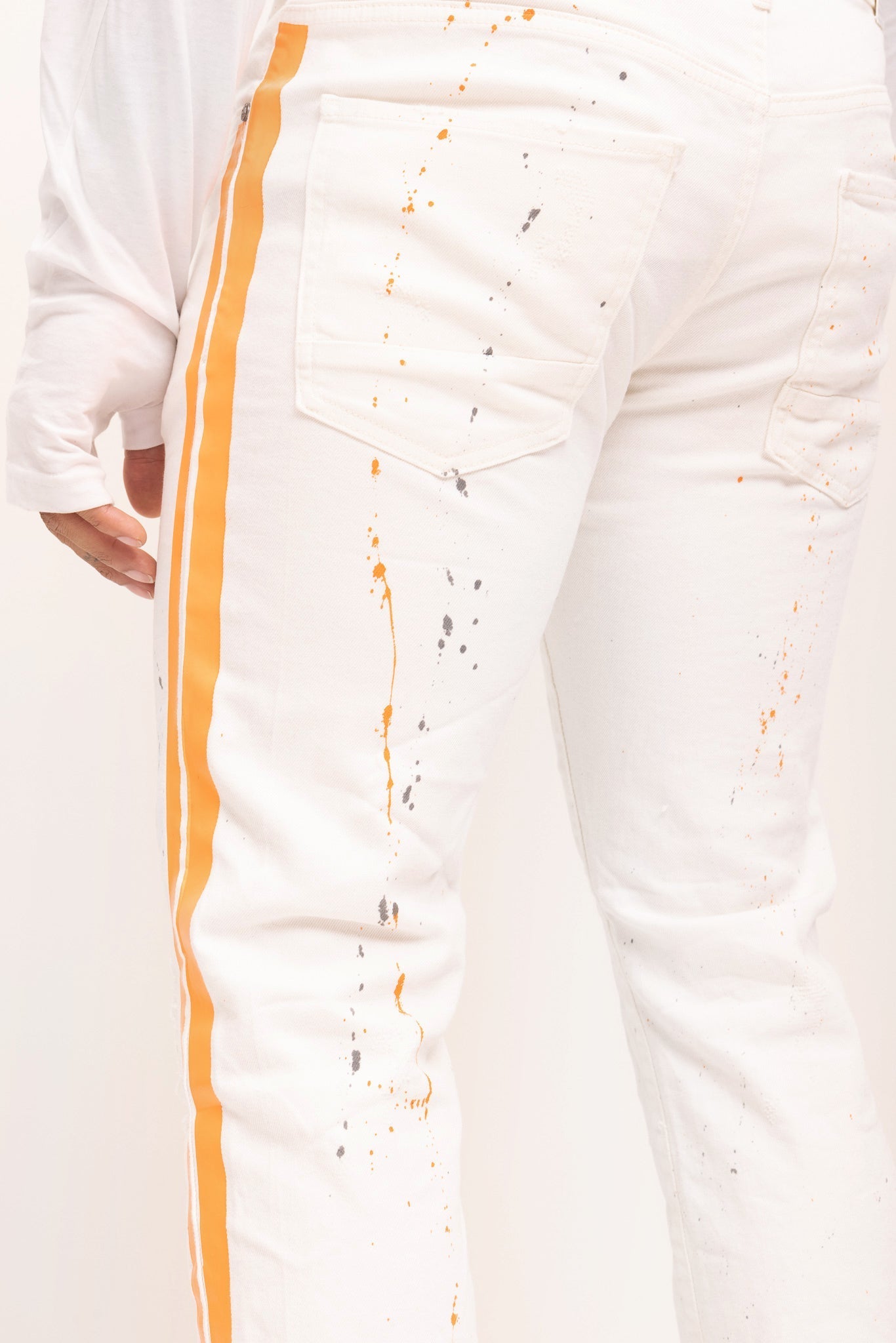Antonio - Jeans a Righe Spruzzate Arancioni Bianco