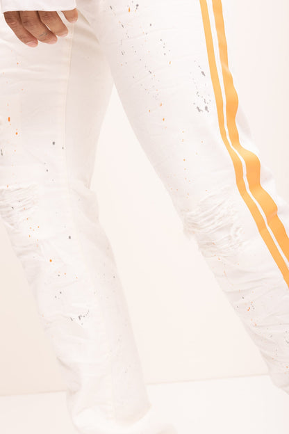 Antonio - Jeans a Righe Spruzzate Arancioni Bianco