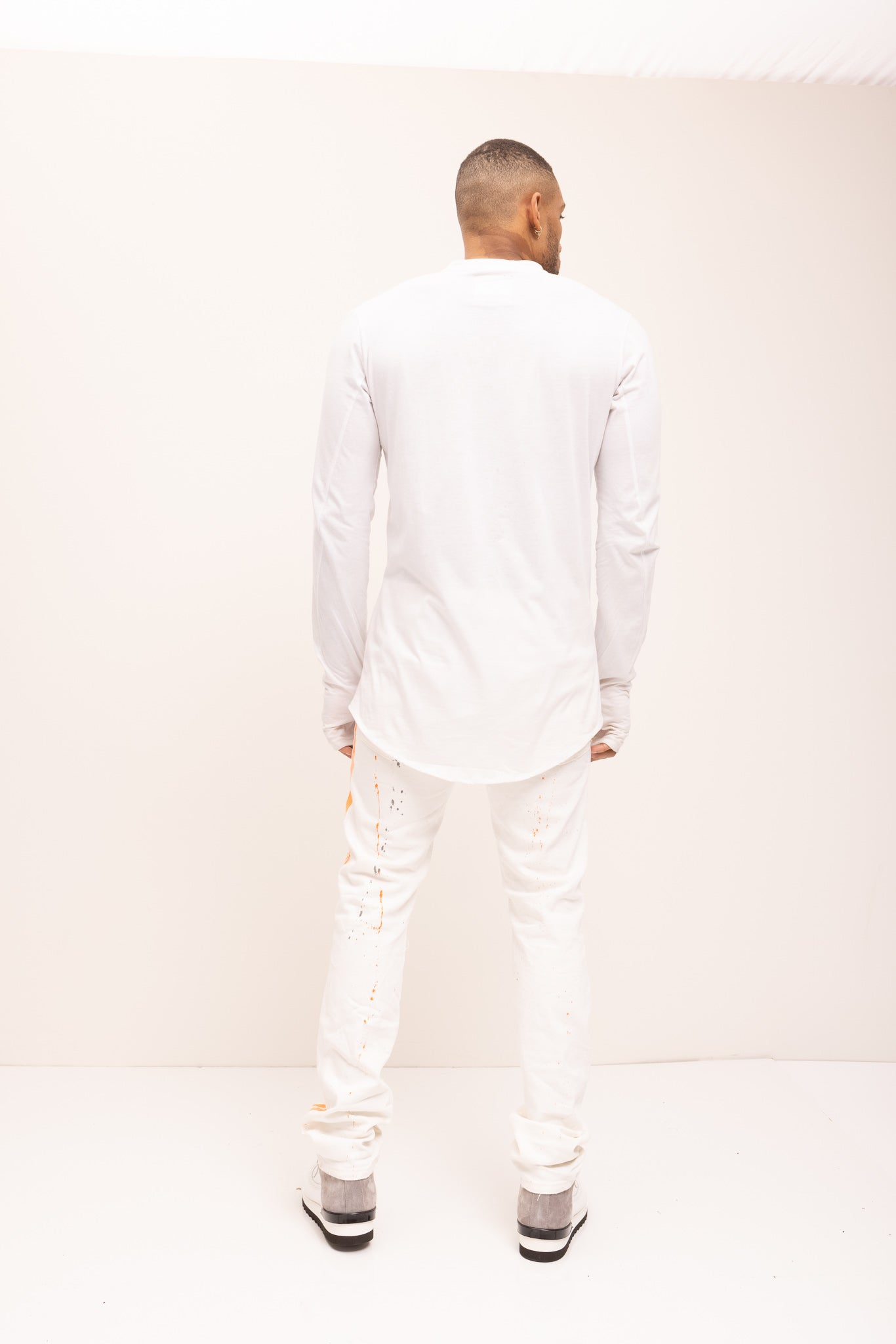 Antonio - Jeans a Righe Spruzzate Arancioni Bianco