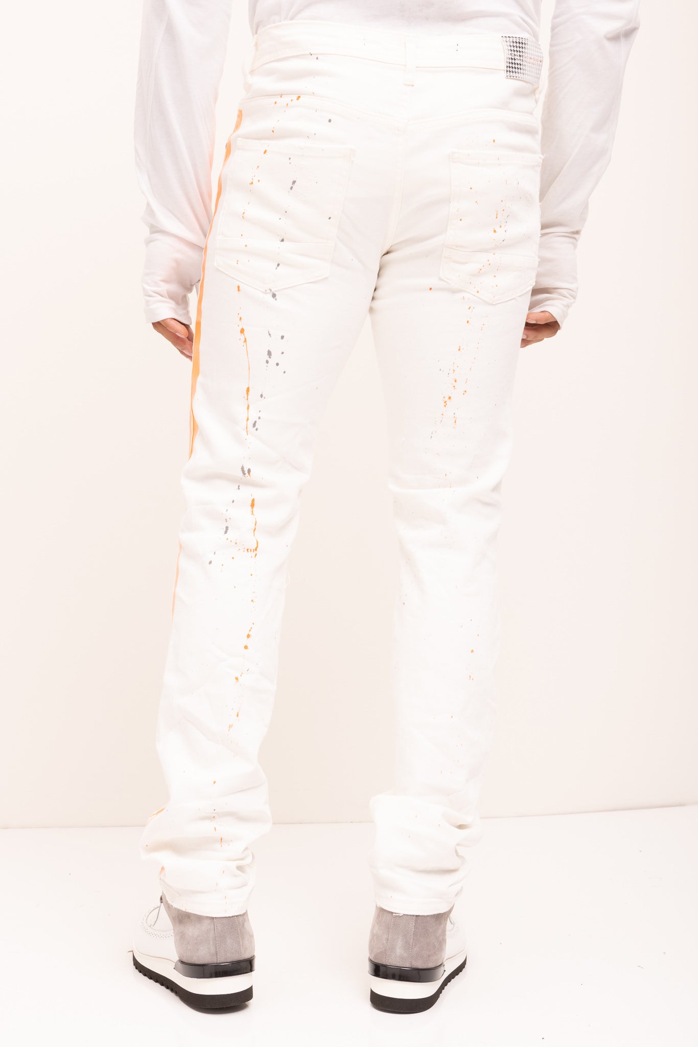 Antonio - Jeans a Righe Spruzzate Arancioni Bianco