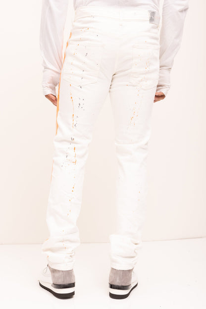 Antonio - Jeans a Righe Spruzzate Arancioni Bianco