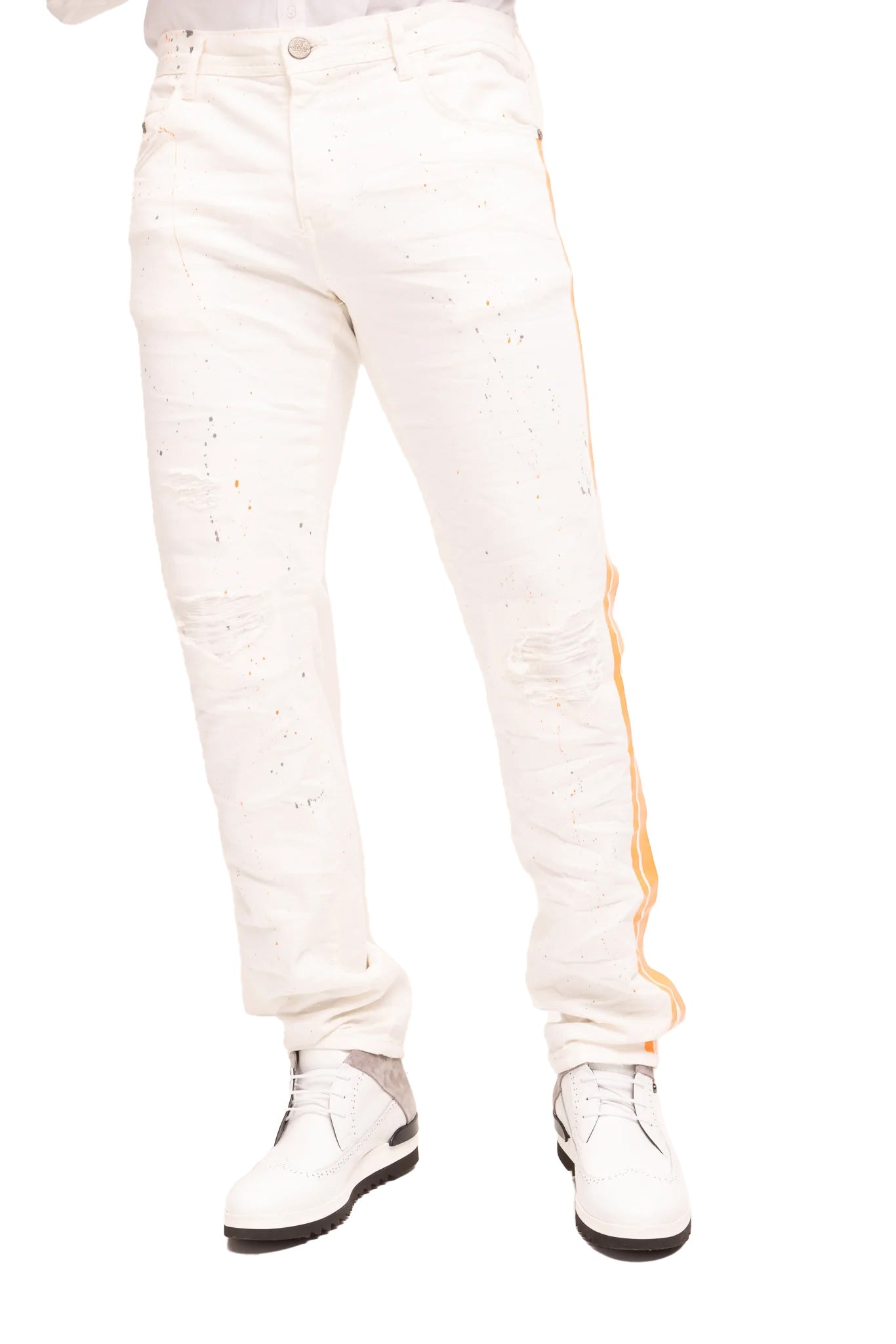 Antonio - Jeans a Righe Spruzzate Arancioni Bianco