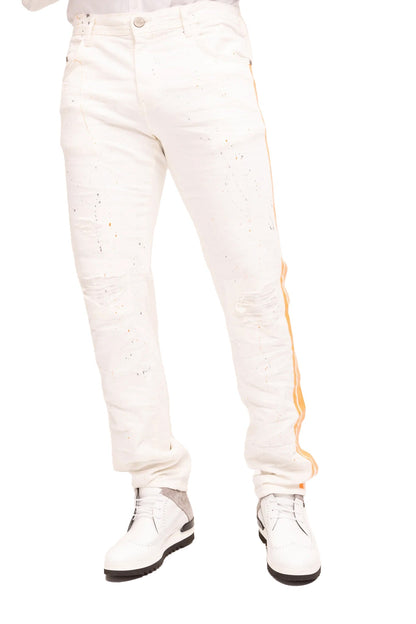 Antonio - Jeans a Righe Spruzzate Arancioni Bianco