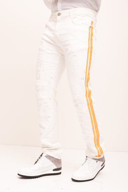 Antonio - Jeans a Righe Spruzzate Arancioni Bianco